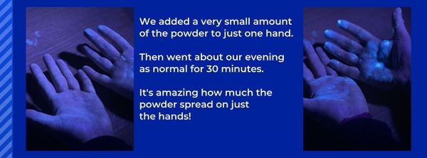 UV powder on hands