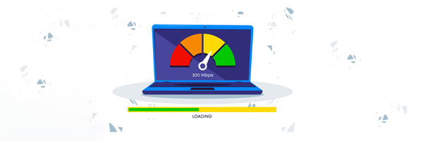 illustration of a laptop showing a speed monitor at 300mbps