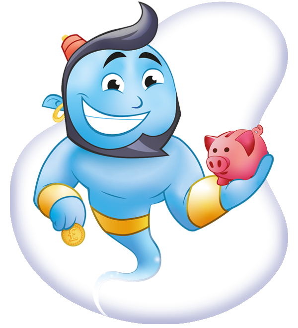 Genie with piggy bank